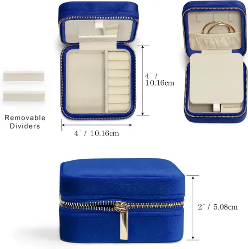 Miniatura 38 de BLUTETE Joyero de viaje organizador de terciopelo con anillos de espejo, aretes, collares, caja organizadora de almacenamiento (negro)
