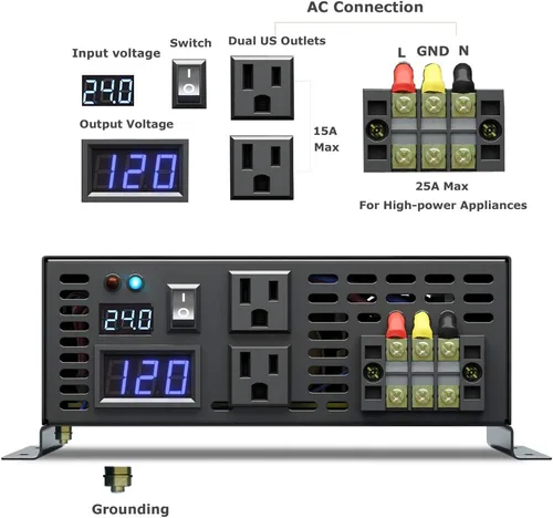 Miniatura 5 de WZRELB Inversor de energía solar confiable de 3000 W fuera de la red Convertidor de voltaje de 24 V CC Pantalla LED de onda sinusoidal pura Dual