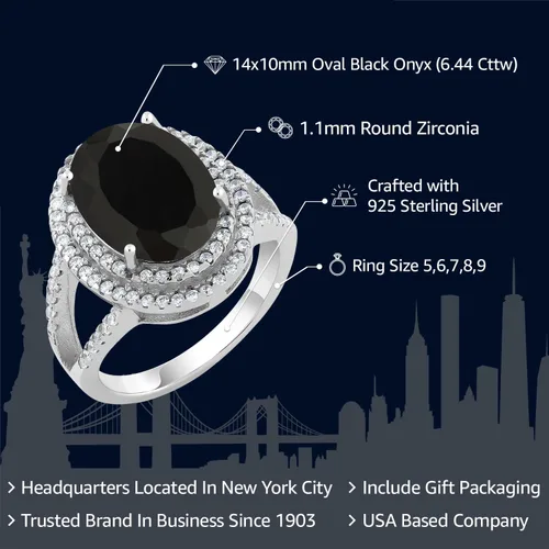Miniatura 2 de Gem Stone King Anillo de plata de ley 925 con piedra natal ovalada de 0.55 x 0.39 pulgadas para mujer, anillo de compromiso de boda, aniversario