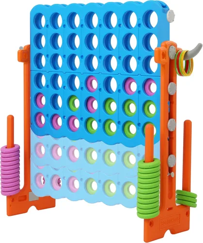 Miniatura 7 de SDADI - Juego gigante ajustable en altura de 4 en fila, juego Jumbo 2-en-1 de 4 anotaciones con juego de lanzamiento de anillos, juego de patio