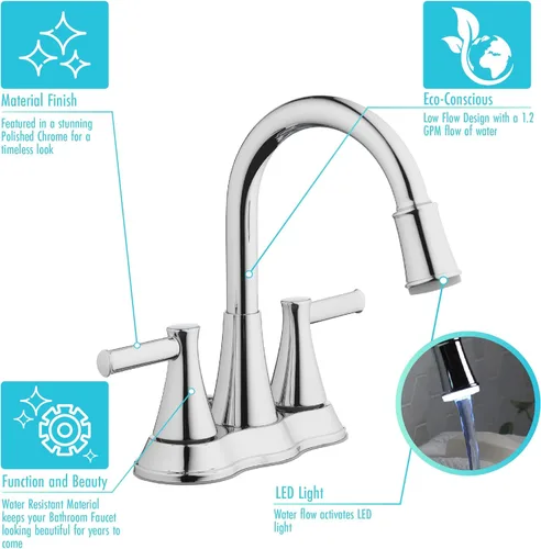 Miniatura 6 de Aqua Vista 22-B42CPL-CH-AV Grifo para lavabo de baño con luz LED cromado pulido