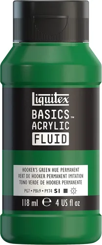 Liquitex BASICS Pintura Acrílica Fluida, Botella de 118ml (4 oz), Tono Verde Hookers Permanente Hookers Green Tono Permanente