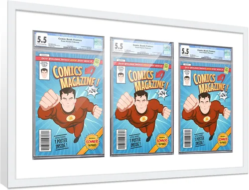 Miniatura 101 de Marco de cómic con paspartú para 8 CGC, CBCS o PGX Graded Comics - Marco de cómic blanco para cómics de 8.125 x 13 pulgadas Marco blanco