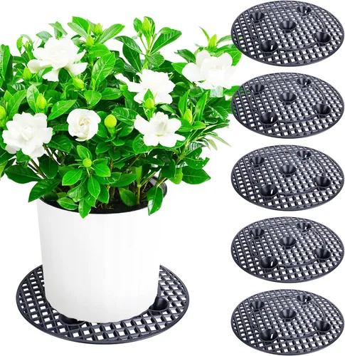 Paquete de 6 elevadores grandes de 15 pulgadas para macetas, soportes resistentes para plantas, platillo para evitar la pudrición y daños en patio y
