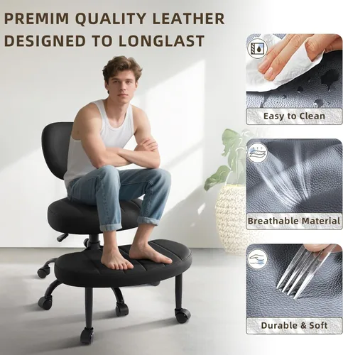 Miniatura 4 de Silla de Piernas Cruzadas, Silla de Oficina en Casa Criss Cross ADHD con Ruedas, Sillas de Escritorio Ergonómicas de Rodillas de Yoga de Altura