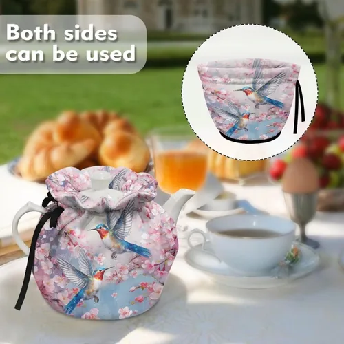 Miniatura 4 de DISNIMO Funda de tetera aislada a prueba de polvo con diseño floral de colibrí, para mantener el calor, accesorios decorativos, colcha