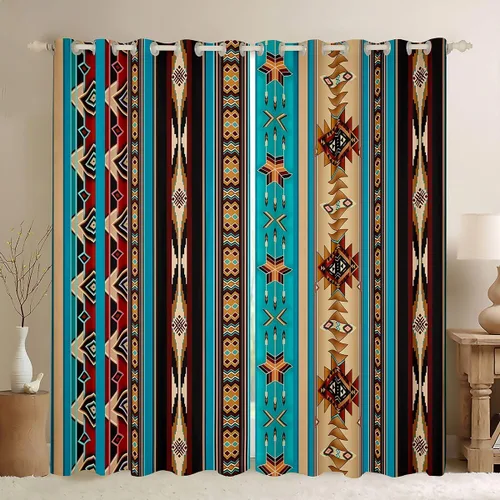 Miniatura 37 de Cortinas opacas de estilo bohemio occidental de 76 x 45 pulgadas, cortinas y cortinas de atrapasueños de vaca, cortinas del suroeste, cortinas