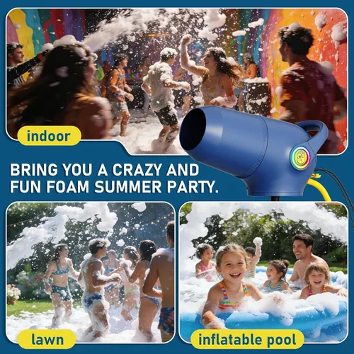 Miniatura 7 de Cañón de espuma para fiestas, máquina de espuma de 3 modos para fiesta, velocidad de viento ajustable, barril frontal desmontable, máquina