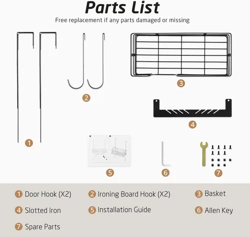 Miniatura 9 de KES HIR501B-BK - Soporte para tabla de planchar sobre la puerta, colgador de tabla de planchar para organización y almacenamiento de lavandería
