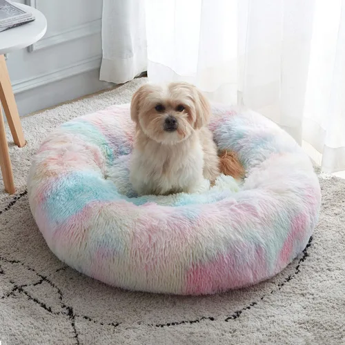 Miniatura 21 de WESTERN HOME WH Cama calmante para perros y gatos, dona acogedora anti-ansiedad, cama redonda cálida y acogedora de piel sintética, suave y azul