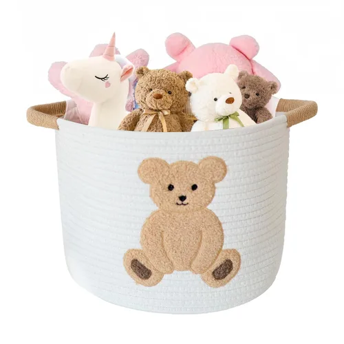 Miniatura 19 de Cestas de almacenamiento de juguetes tejidas de cuerda de algodón para niños, cestas de manta para sala de estar, organizador de juguetes con Jirafa