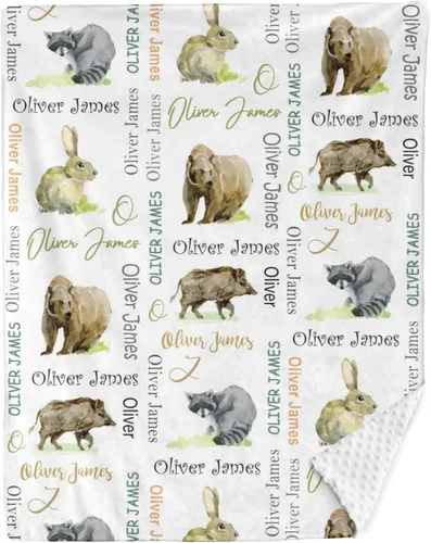 Miniatura 9 de Manta personalizada de Woodland para bebé, manta personalizada de doble capa de felpa de Minky con respaldo punteado, mantas para bebé recién