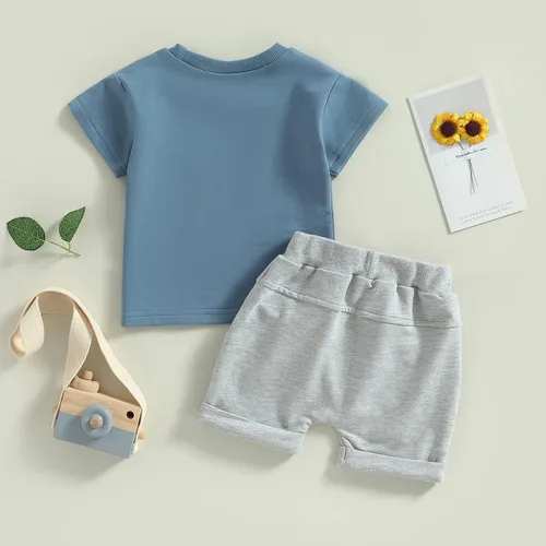 Miniatura 3 de Ropa de verano para bebé, niño, camiseta de manga corta, con cordón, conjunto de 2 piezas, trajes casuales para bebés