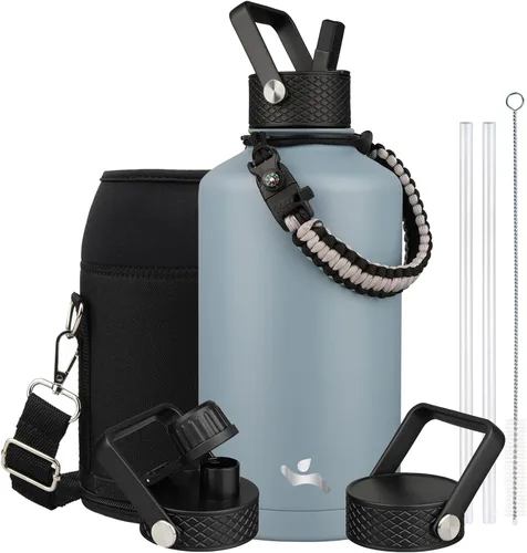 Miniatura 47 de Konokyo - Botella de agua aislada de 18 onzas, botellas deportivas de acero inoxidable con 3 tapas, verde militar