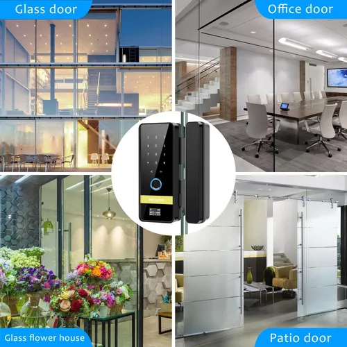 Miniatura 5 de Cerradura de puerta de vidrio inteligente, cerradura de puerta de entrada sin llave 7 en 1, cerradura biométrica electrónica con control