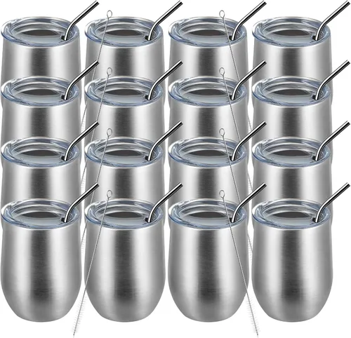 Miniatura 23 de MEWAY Vaso de vino sin tallo de 12 onzas con tapa, vaso de viaje de acero inoxidable con aislamiento de doble pared al vacío con popote, para Negro
