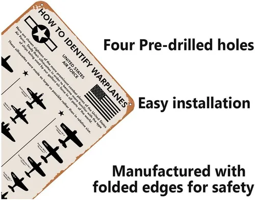 Miniatura 6 de WWII Planes, How To Identify Warplanes, letrero de metal de hojalata de 12 x 8 pulgadas Regalo para piloto, hombres, papá, novio, él, WallArt