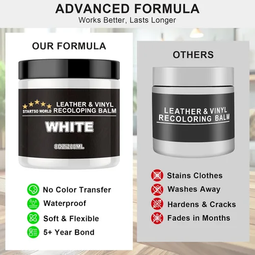 Miniatura 3 de STARTSO WORLD - Bálsamo recolorante de cuero, kit de reparación de cuero blanco para muebles, tinte restaurador de color de cuero para sofás