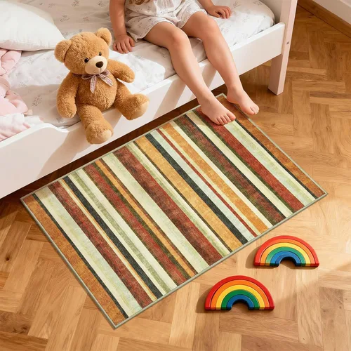 Miniatura 2 de jinchan Alfombra a rayas de 2 x 3 para entrada, alfombra de cocina, tapete pequeño, antideslizante, ligero, de bajo perfil, decoración para entrada