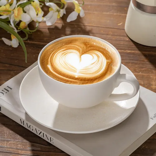 Miniatura 2 de Taza de Cerámica para Arte Latte con Platillo - 10 oz, Fondo Redondo para Vertidos Perfectos - Tazas de Café para Capuchino, Espresso, Café, Té