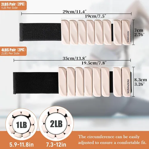 Miniatura 7 de Pesas de muñeca y tobillo para mujeres y hombres, pares de 2 libras/4 libras, brazaletes ajustables de silicona con peso para entrenamientos de Beige