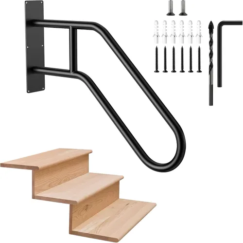 Miniatura 9 de Munzong - Paquete de 2 pasamanos de escalera de 16 pulgadas para escalones de 1 a 3 escalones, barandilla de acero inoxidable negra para escaleras