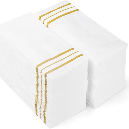 Miniatura 2 de 100 piezas de servilletas blancas y doradas, servilletas de papel para cena, toallas de mano desechables para baño, servilletas suaves