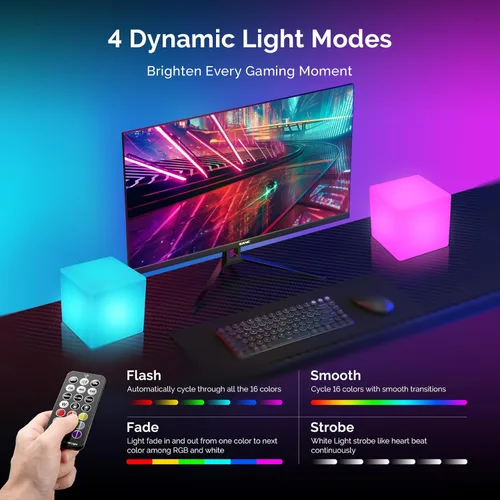 Miniatura 4 de Loftek - Luces de cubo LED de 10.2 cm, cubo teseracto RGB de 16 colores, lámpara de ambiente LED cósmica con control remoto, lámpara de noche