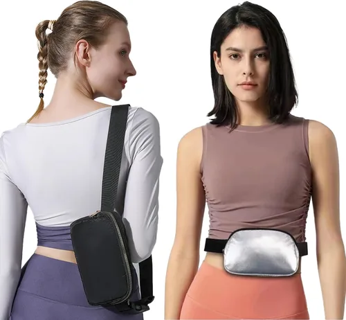 Miniatura 5 de Riñonera cruzada negra para mujer, bolsa de cinturón ajustable para exteriores, entrenamiento, viajes, casual, correr, senderismo, ciclismo