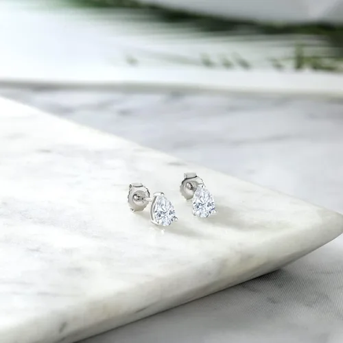 Miniatura 4 de Gem Stone King Aretes de plata de ley 925 con piedra natal y pera Aretes de tuerca en forma de pera de 0.276 x 0.197 in para mujer
