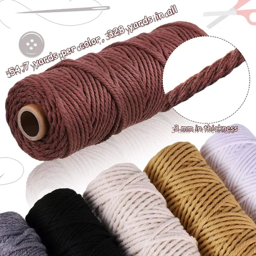 Miniatura 2 de 6 rollos de cuerda de macramé de 0.118 pulgadas x 328 yardas, cuerda de algodón de colores para bricolaje, colgar plantas, manualidades, suministros