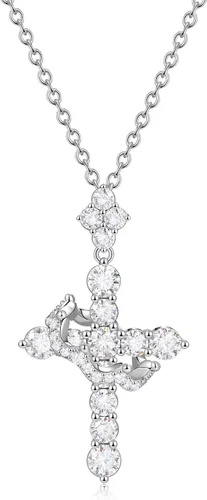Miniatura 14 de YIMERAIRE Collar de Cruz Corona de Moissanita Mejorado Oro Vermeil de 14K 1.1 Quilates Delicado Helado Joyería de Cruz de Fe Cristiana Plata de Ley