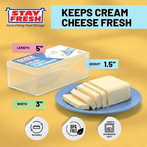 Miniatura 2 de Stay Fresh Recipiente de queso crema para nevera, plástico transparente para queso crema, apto para lavavajillas, sin bisfenol A, plato de queso
