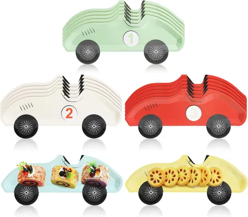 Paquete de 25 platos desechables vintage para automóvil de carreras, platos de cumpleaños número 1-5, decoraciones de fiesta de coche de carreras