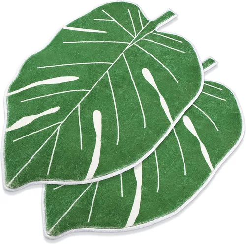 Coume Paquete de 2 tapetes de puerta de hoja verde, 23.6 x 35.4 pulgadas, tapetes grandes de hoja de Monstera para puerta delantera, cocina, baño,