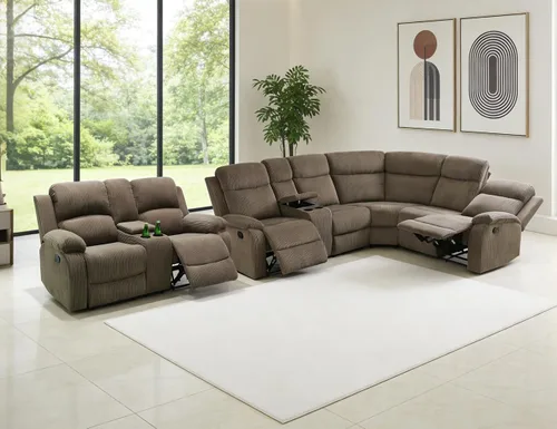 Miniatura 51 de Juego de sofá seccional reclinable manual, juegos de muebles de sala de estar, sofá seccional en forma de L y 2 sillas, cómodo sofá reclinable
