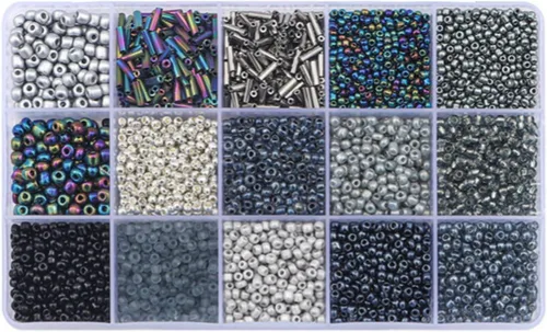 Mezcla de cuentas de tubo de semillas de vidrio de 15 colores, kit suelto para hacer joyas, manualidades (mezcla de 15 colores, negro)