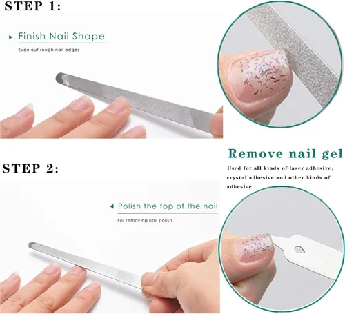 Miniatura 4 de Lima de uñas de polvo de diamante, lima de acero inoxidable para uñas, 2 unidades de 6 pulgadas