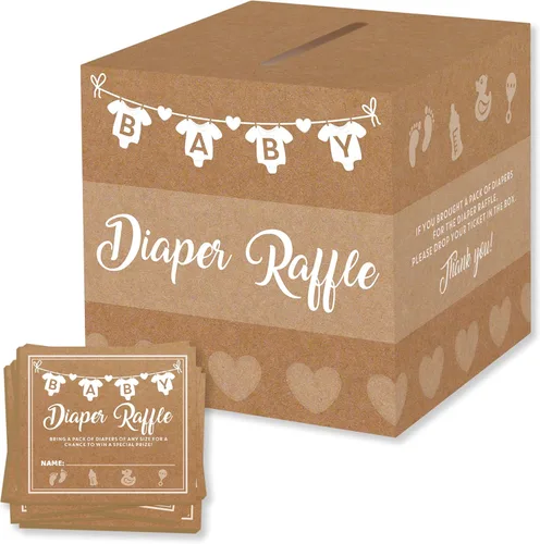 Miniatura 6 de Party Hearty - Boletos y caja para rifas de pañales, juego de baby shower, color azul 50 boletos de rifa, caja de tarjetas de boletos para rifas