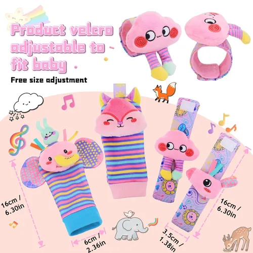 Miniatura 5 de Calcetines con Sonajero de Muñeca y Buscador de Pies para Niñas Bebé, Juguetes Sensoriales de Unicornio Rosa Esenciales para Recién Nacidos de 0 a