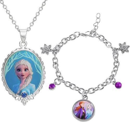 Disney Frozen 2 Sisters Elsa and Anna Fashion - Juego de pulseras y collares con colgante