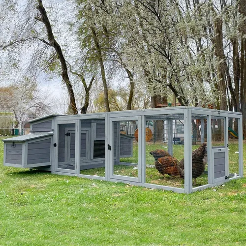 Miniatura 7 de Aivituvin Gallinero para 4-6 pollos/patos, gallinero de madera para exteriores, jaula grande para gallineros con dos cajas anidables (gris, AIR45)