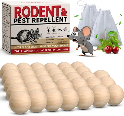 Miniatura 8 de Repelente de ratones, 33 bolas, repelente de roedores de menta para uso en interiores y exteriores, disuasorio seguro de ratones de larga duración