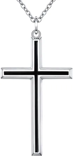 Valentines Day Gifts Mens S925 Sterling Silver Large Cross Christian Faith Pendant Necklace 24 Inches Silver Chain Jewelry