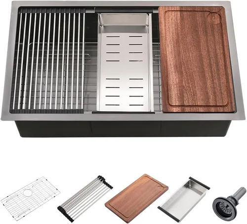 Miniatura 15 de Fregadero de barra negra de 12 pulgadas para montaje bajo montaje, fregadero de cocina pequeño de 12 x 16 pulgadas, fregadero de barra húmeda