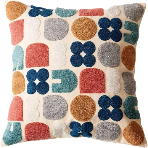 Miniatura 18 de vctops Funda decorativa para cojín con detalles de penachos geométricos estilo bohemio, funda de almohada cuadrada bordada en algodón para sofá