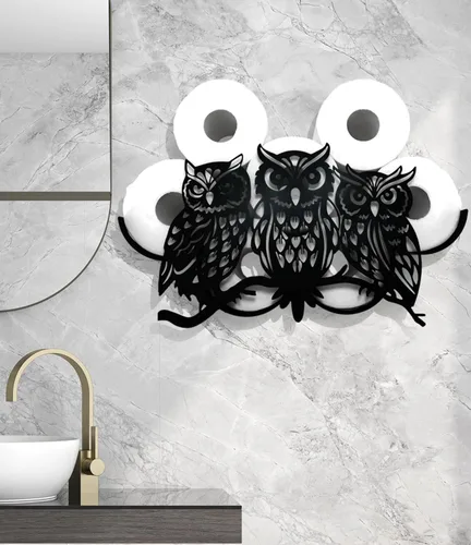 Soportes de papel de búho de metal, divertidos soportes de almacenamiento de papel de animales negros para interiores y cocina, novedoso Búho
