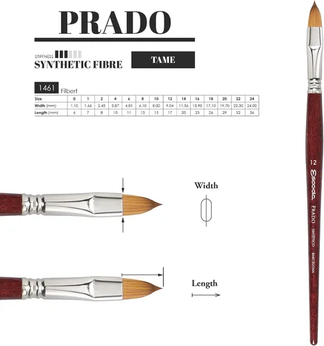 Miniatura 3 de Speedball Art Products Escoda Prado Series Artista Acuarela y Acrílico Cepillo de pintura Filbert de mango corto, tamaño 0, Sable sintético