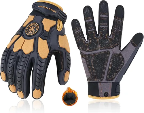 Miniatura 7 de HANDLANDY HLDD - Guantes de trabajo resistentes, guantes de impacto con protector TPR, guantes de trabajo mecánico antivibraciones para hombres