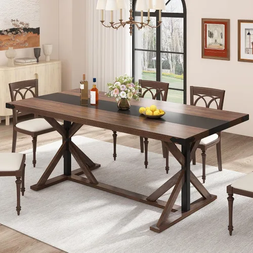 Miniatura 9 de Hlivelood Mesa de comedor de 71 pulgadas para 6 personas, mesa rectangular de cocina de granja con grosor impermeable, mesas de comedor largas